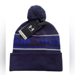 Under Armour Beanie UA Men’s OSFM Halftime Blue Cuffed Pom Knit Hat New